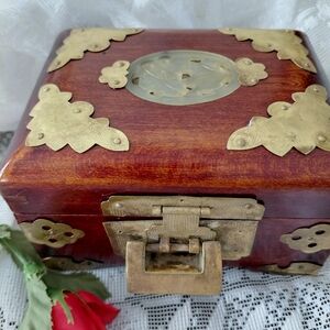 Vintage Wooden Jewelry Box with Brass Accents